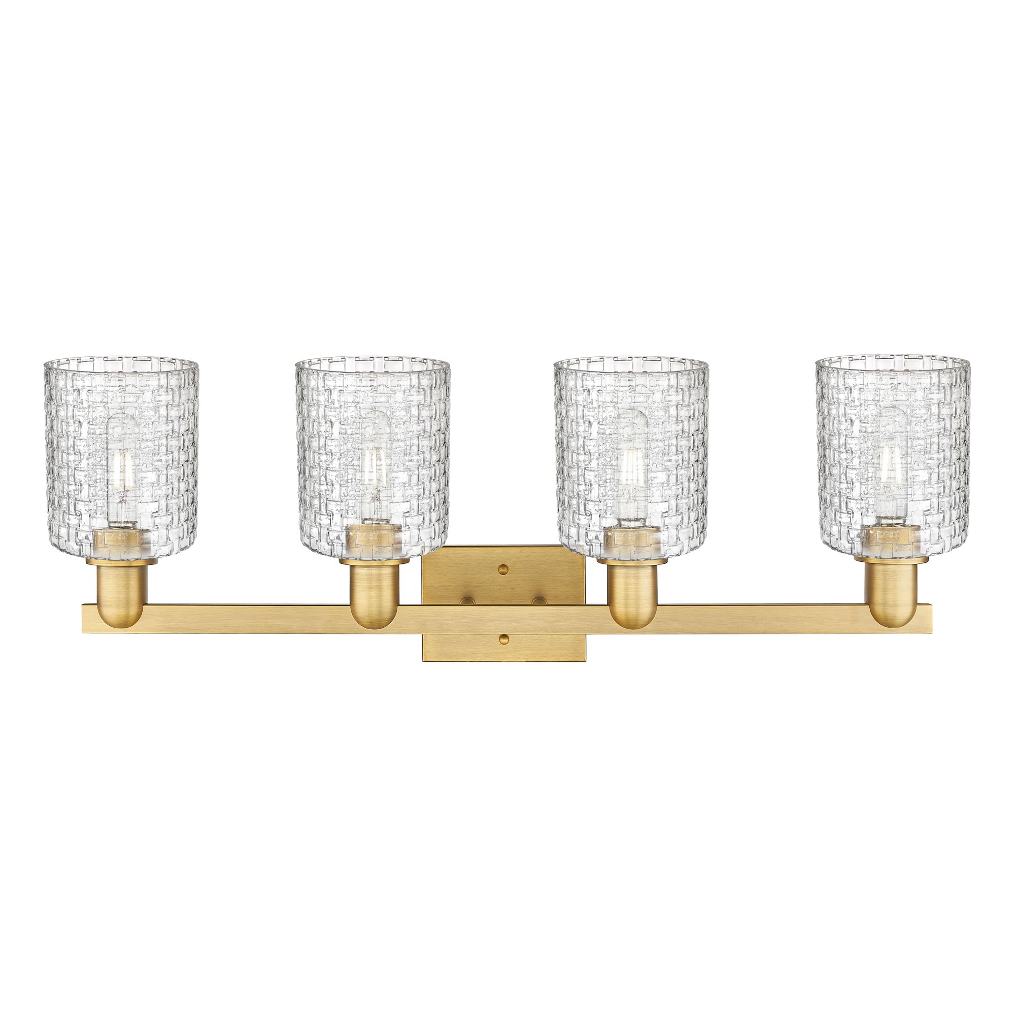 Image 2 Arcadia Cobbleskill 32"W 4-Lt Brushed Brass Vanity w/ Basketweave Shade more views