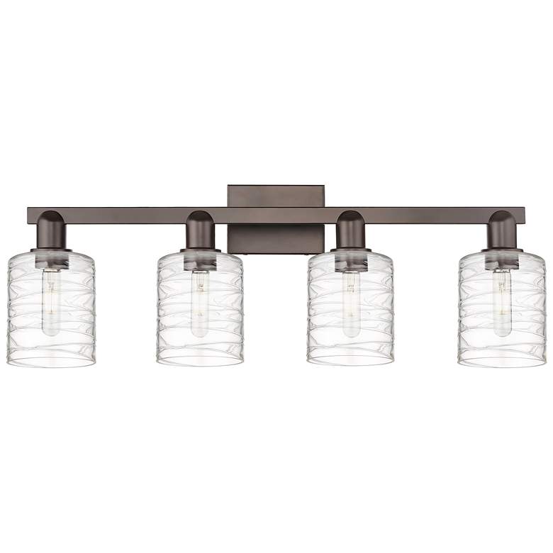 Image 1 Arcadia Cobbleskill 32"W 4-Lt Oiled Bronze Vanity w/ Deco Swirl Shade