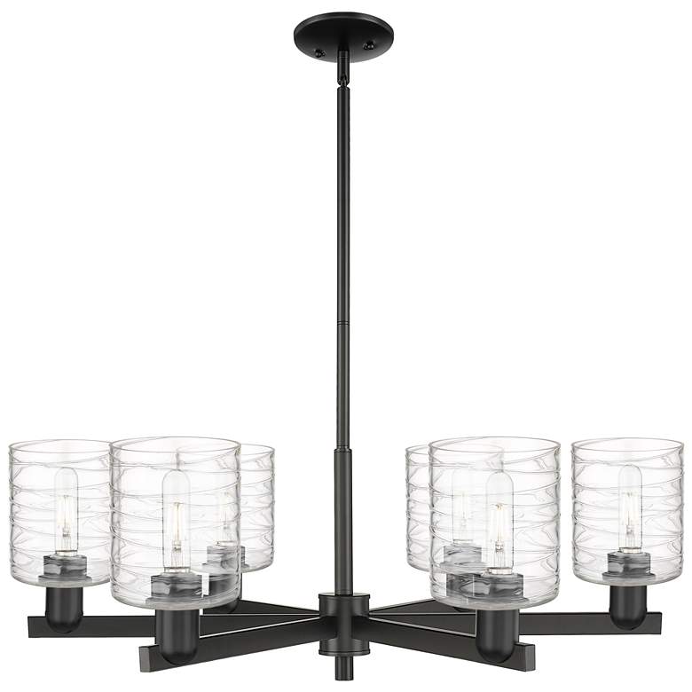 Image 1 Arcadia Cobbleskill 35"W 6 Light Black Stem Chandelier w/ Deco Shade
