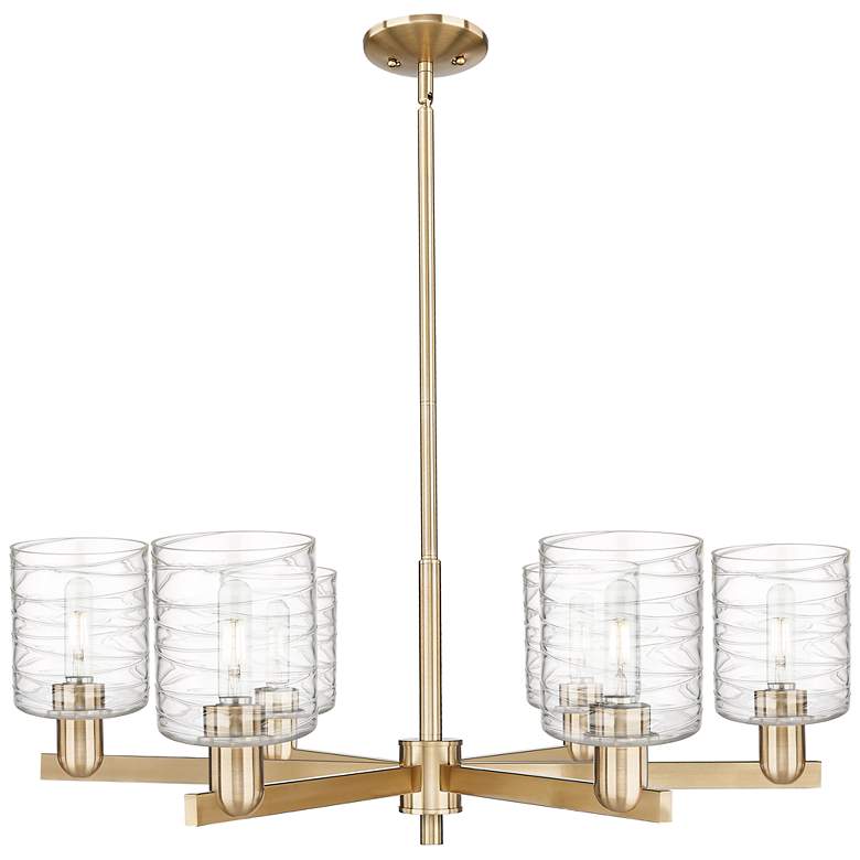 Image 1 Arcadia Cobbleskill 35"W 6 Light Bronze Stem Chandelier w/ Deco Shade
