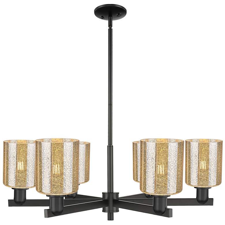 Image 1 Arcadia Cobbleskill 35"W 6-Lt Black Stem Chandelier w/ Mercury Shade