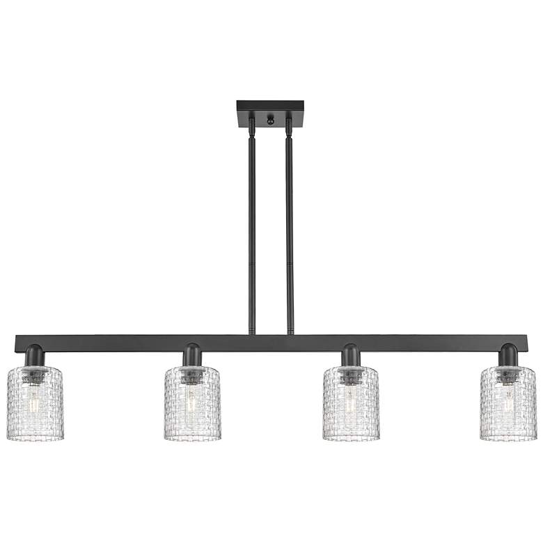 Image 1 Arcadia Cobbleskill 48"W 4-Lt Black Stem Island Light w/ Basketweave Shade