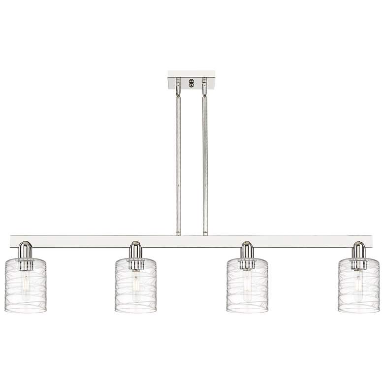 Image 1 Arcadia Cobbleskill 48"W 4-Lt Polish Nickel Stem Island Light w/ Deco Shade