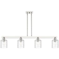 Arcadia Cobbleskill 48"W 4-Lt Polish Nickel Stem Island Light w/ Deco Shade