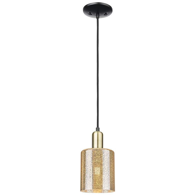 Image 1 Arcadia Cobbleskill 5"W Black Brass Cord Mini Pendant w/ Mercury Shade