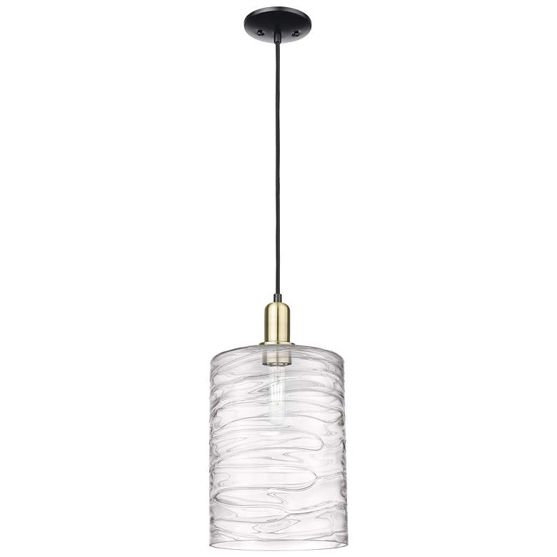 Image 1 Arcadia Cobbleskill 5"W Black Brass Cord Pendant w/ Deco Swirl Shade