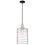 1_Arcadia Cobbleskill 5"W Black Brass Cord Pendant w/ Deco Swirl Shade