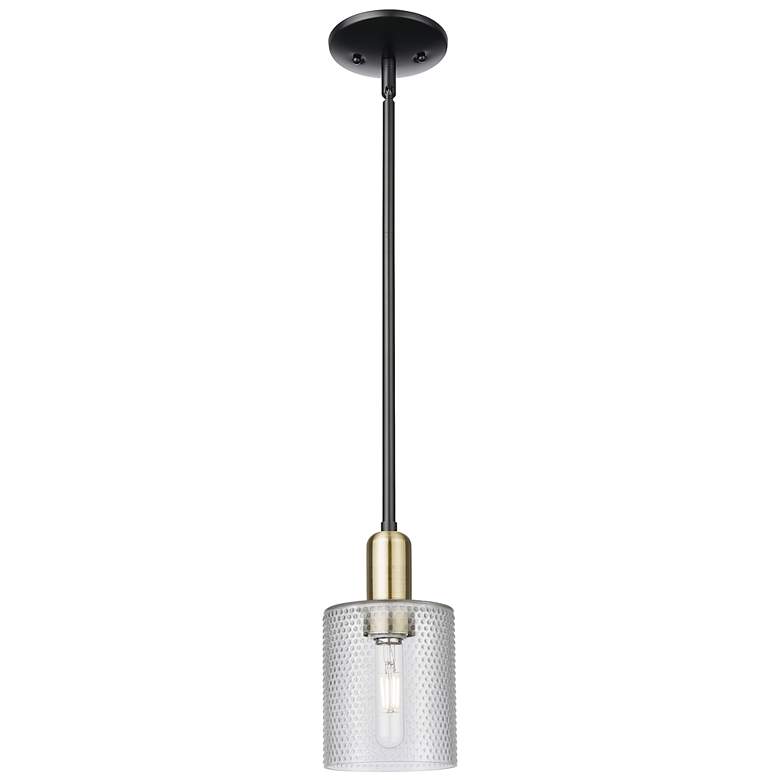 Image 1 Arcadia Cobbleskill 5"W Black Brass Stem Mini Pendant w/ Clear Shade