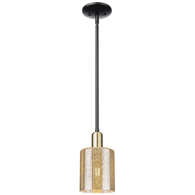 Image 1 Arcadia Cobbleskill 5"W Black Brass Stem Mini Pendant w/ Mercury Shade