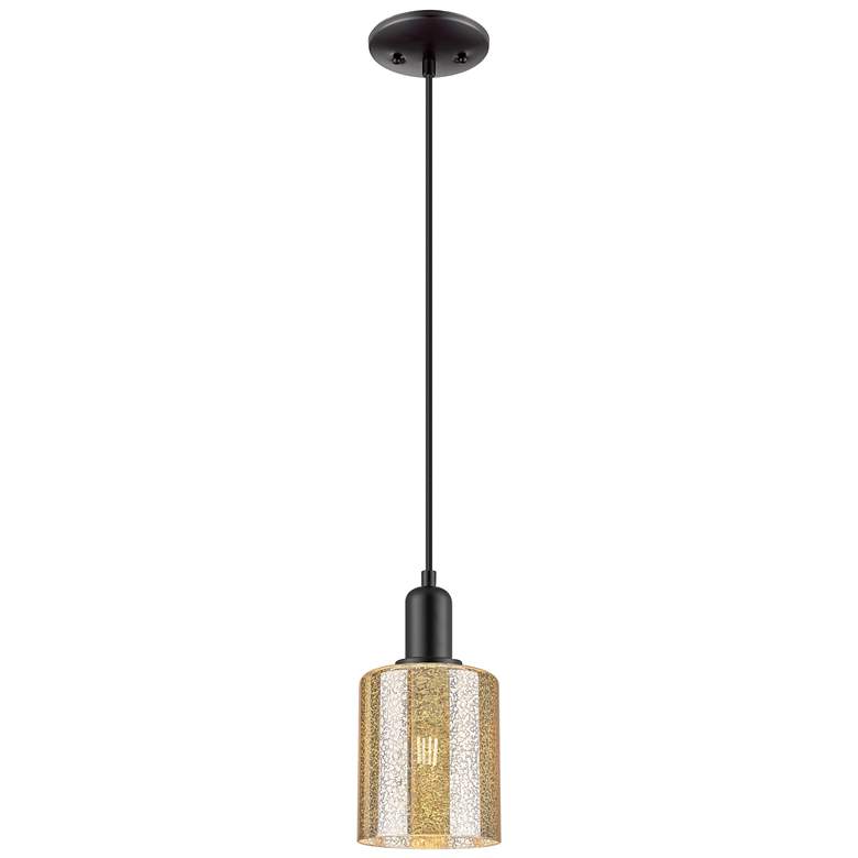 Image 1 Arcadia Cobbleskill 5"W Black Cord Hung Mini Pendant w/ Mercury Shade