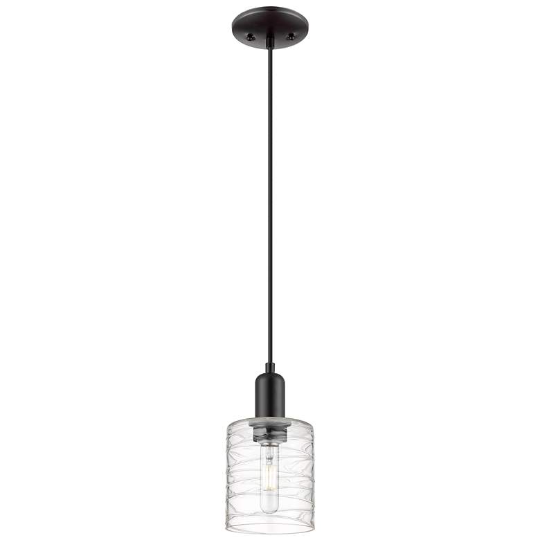 Image 1 Arcadia Cobbleskill 5"W Black Cord Mini Pendant w/ Deco Swirl Shade