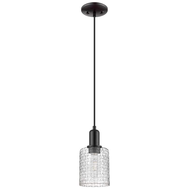Image 1 Arcadia Cobbleskill 5"W Black Cord Pendant w/ Clear Basketweave Shade
