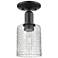 Arcadia Cobbleskill 5"W Black Semi-Flush w/ Clear Basketweave Shade