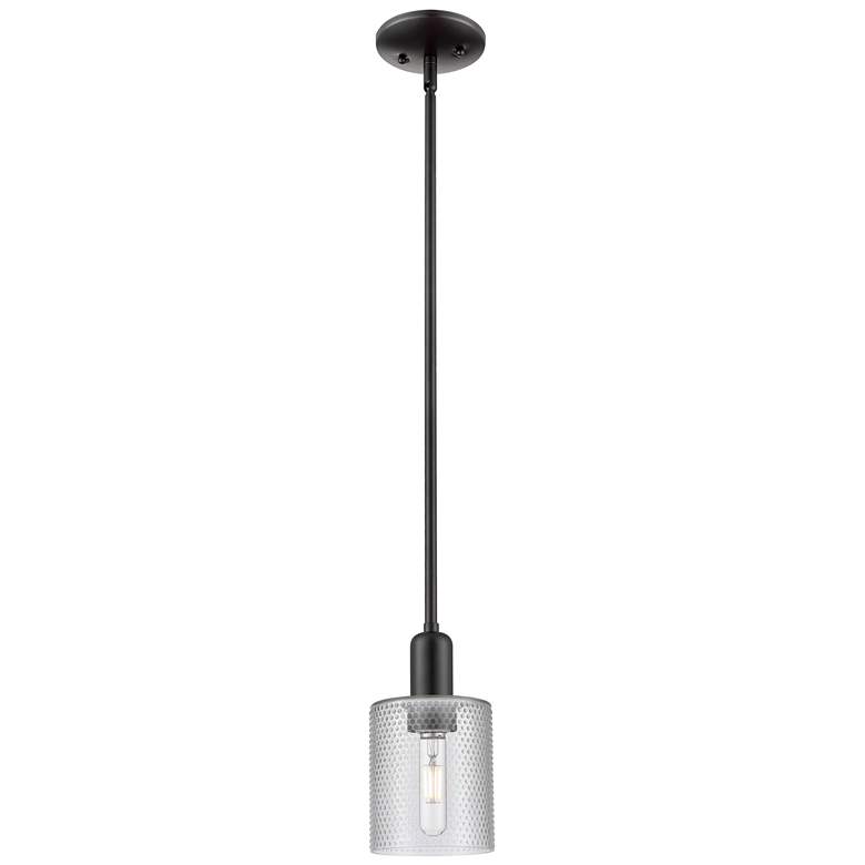 Image 1 Arcadia Cobbleskill 5"W Black Stem Hung Mini Pendant w/ Clear Shade
