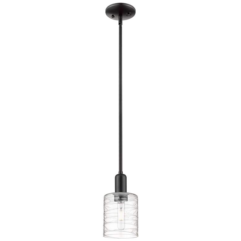 Image 1 Arcadia Cobbleskill 5"W Black Stem Mini Pendant w/ Deco Swirl Shade