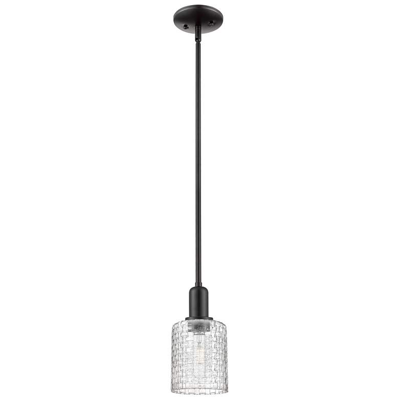 Image 1 Arcadia Cobbleskill 5"W Black Stem Pendant w/ Clear Basketweave Shade