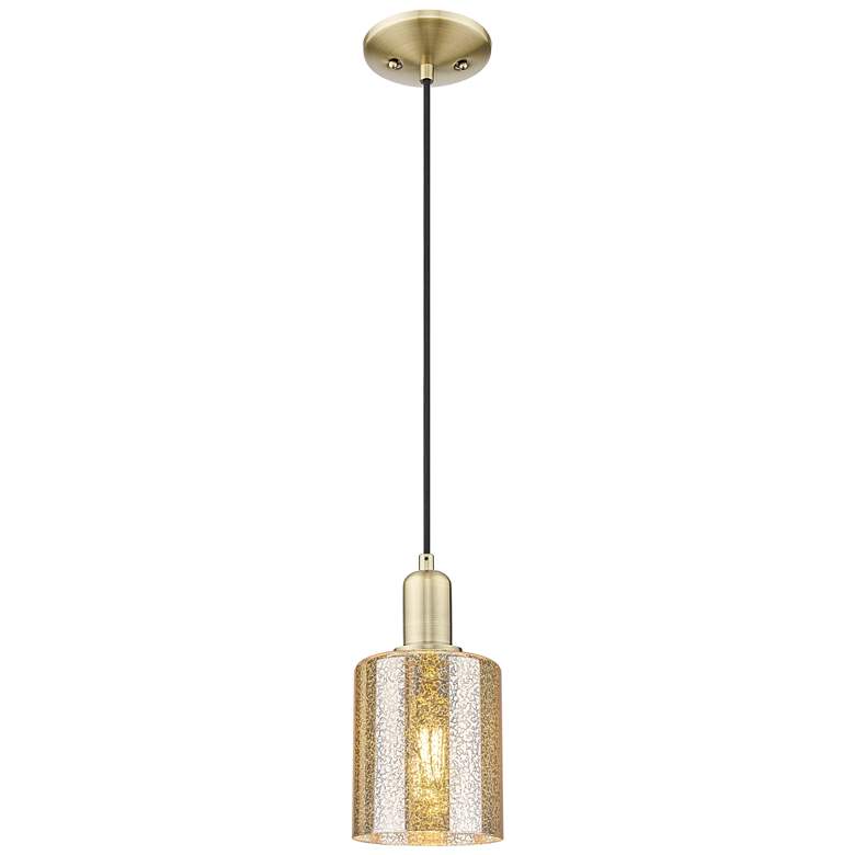 Image 1 Arcadia Cobbleskill 5"W Brass Cord Hung Mini Pendant w/ Mercury Shade