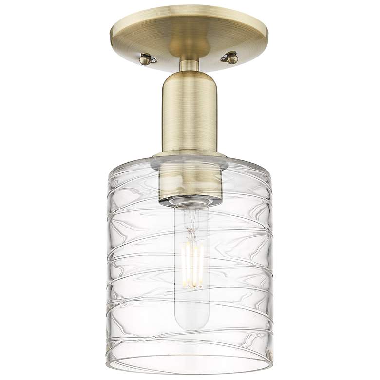 Image 1 Arcadia Cobbleskill 5"W Brass Semi.Flush Mount With Deco Swirl Shade