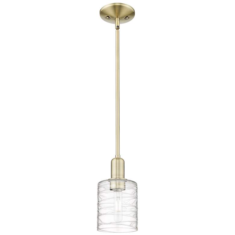 Image 1 Arcadia Cobbleskill 5"W Brass Stem Mini Pendant w/ Deco Swirl Shade