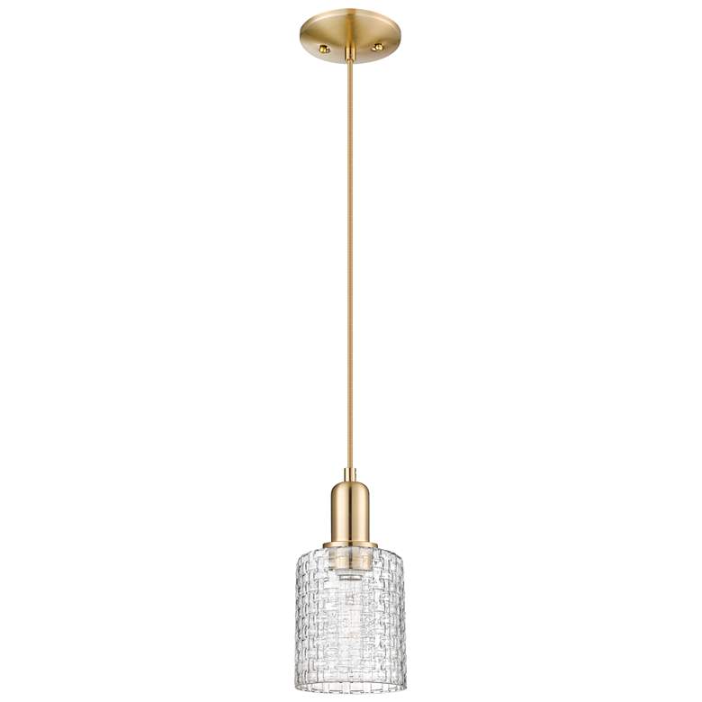 Image 1 Arcadia Cobbleskill 5"W Bronze Cord Pendant w/ Clear Basketweave Shade