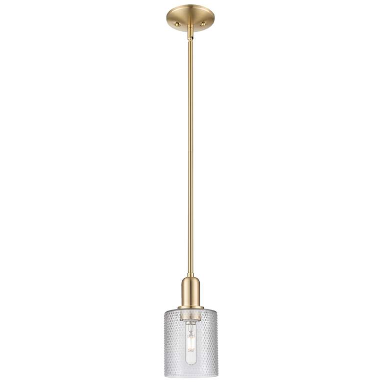 Image 1 Arcadia Cobbleskill 5"W Bronze Stem Mini Pendant w/ Clear Shade
