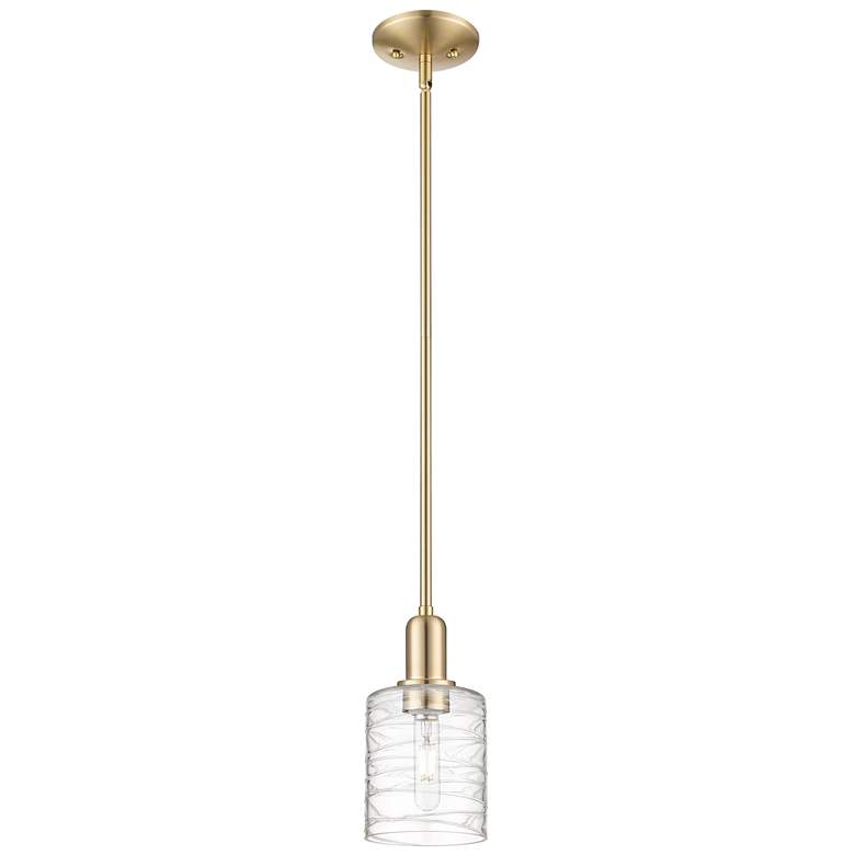 Image 1 Arcadia Cobbleskill 5"W Bronze Stem Mini Pendant w/ Deco Swirl Shade