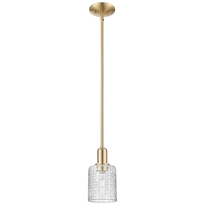 Image 1 Arcadia Cobbleskill 5"W Bronze Stem Pendant w/ Clear Basketweave Shade