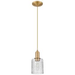 Arcadia Cobbleskill 5"W Brushed Brass Cord Pendant w/ Basketweave Shade