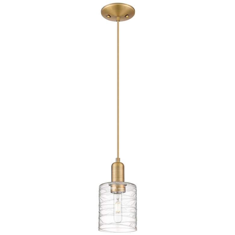 Image 1 Arcadia Cobbleskill 5"W Brushed Brass Cord Pendant w/ Deco Swirl Shade
