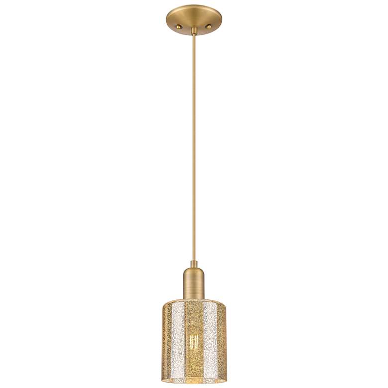Image 1 Arcadia Cobbleskill 5"W Brushed Brass Cord Pendant w/ Mercury Shade