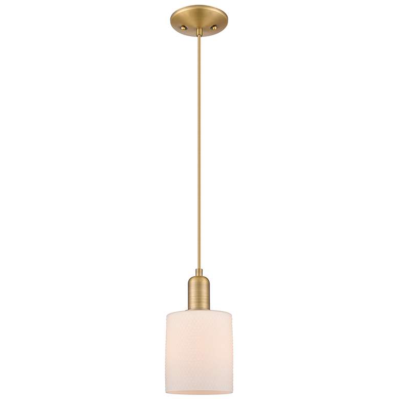 Image 1 Arcadia Cobbleskill 5"W Brushed Brass Cord Pendant w/ White Shade
