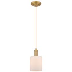 Arcadia Cobbleskill 5"W Brushed Brass Cord Pendant w/ White Shade