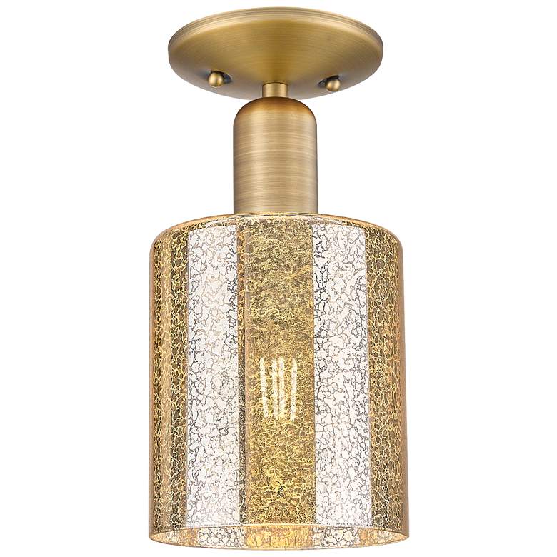 Image 1 Arcadia Cobbleskill 5"W Brushed Brass Semi-Flush w/ Mercury Shade