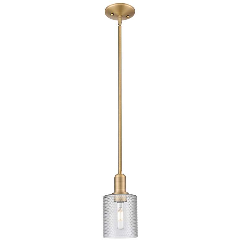 Image 1 Arcadia Cobbleskill 5"W Brushed Brass Stem Mini Pendant w/ Clear Shade