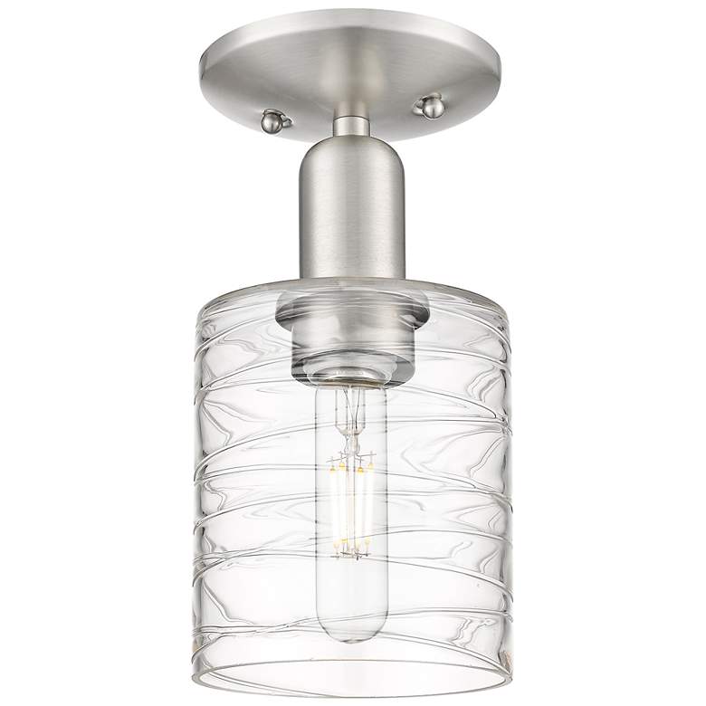 Image 1 Arcadia Cobbleskill 5"W Brushed Nickel Semi-Flush w/ Deco Swirl Shade