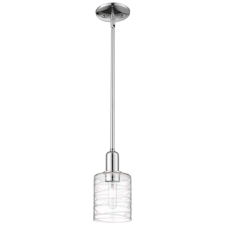 Image 1 Arcadia Cobbleskill 5"W Chrome Stem Mini Pendant w/ Deco Swirl Shade