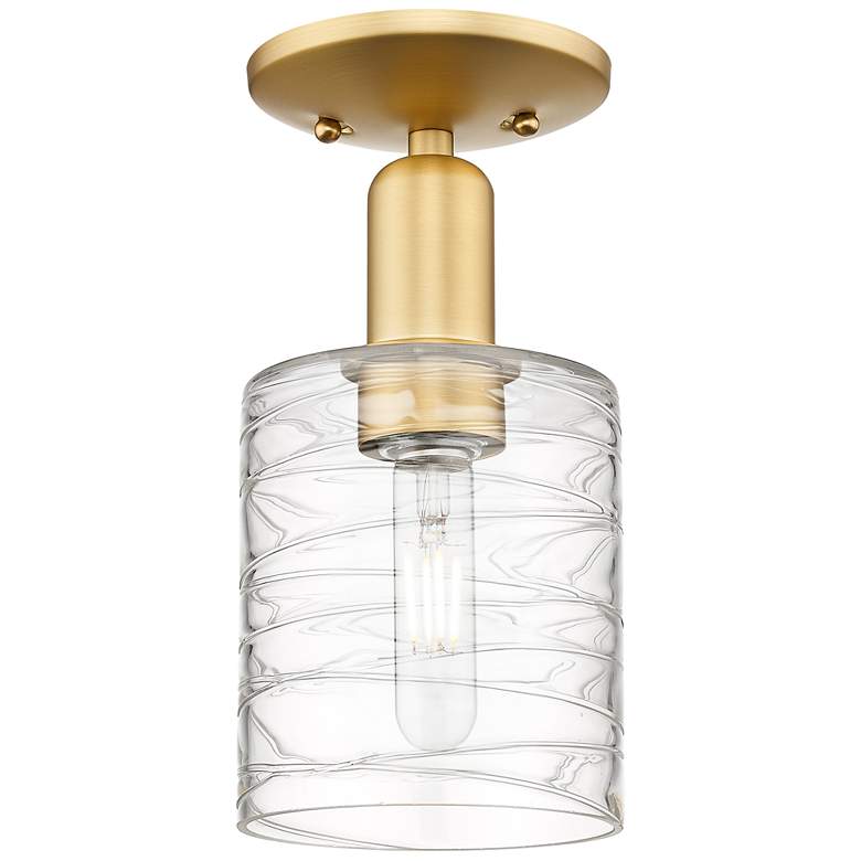 Image 1 Arcadia Cobbleskill 5"W Gold Semi.Flush Mount w/ Deco Swirl Shade
