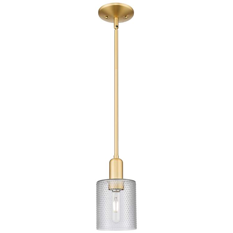 Image 1 Arcadia Cobbleskill 5"W Gold Stem Hung Mini Pendant w/ Clear Shade