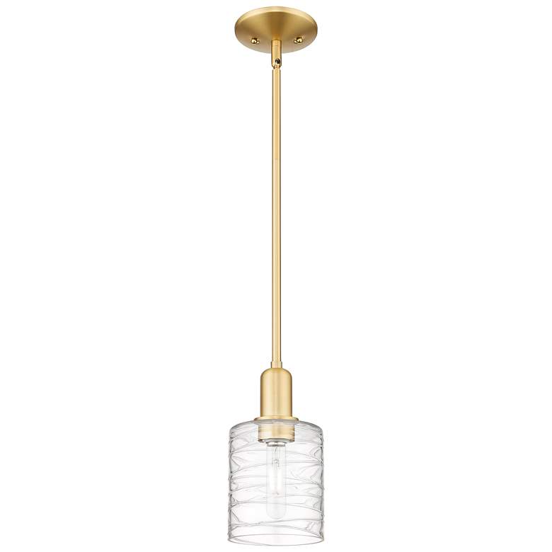 Image 1 Arcadia Cobbleskill 5"W Gold Stem Mini Pendant w/ Deco Swirl Shade