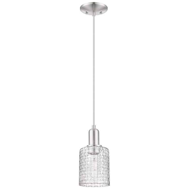 Image 1 Arcadia Cobbleskill 5"W Nickel Cord Pendant w/ Clear Basketweave Shade
