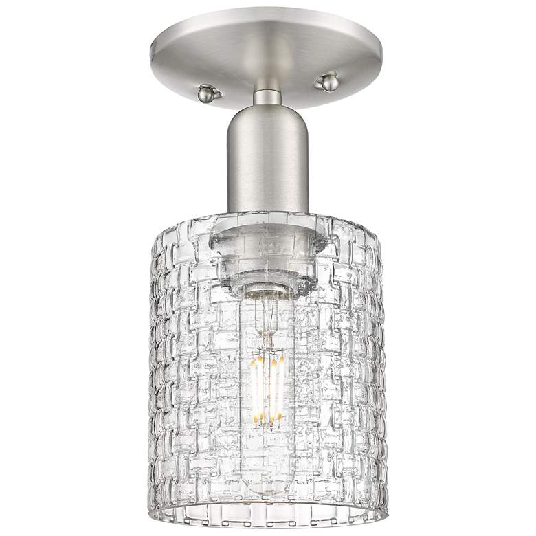 Image 1 Arcadia Cobbleskill 5"W Nickel Semi-Flush w/ Clear Basketweave Shade