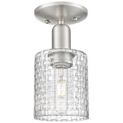 Arcadia Cobbleskill 5"W Nickel Semi-Flush w/ Clear Basketweave Shade