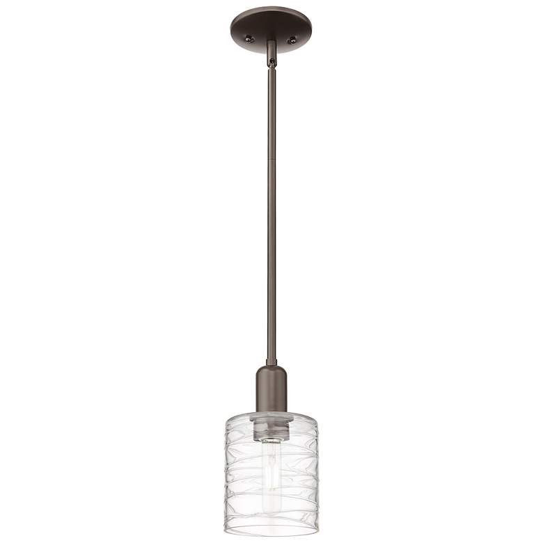 Image 1 Arcadia Cobbleskill 5"W Oiled Bronze Stem Pendant w/ Deco Swirl Shade