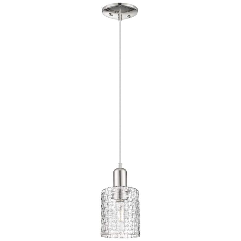 Image 1 Arcadia Cobbleskill 5"W Polished Nickel Cord Pendant w/ Basketweave Shade