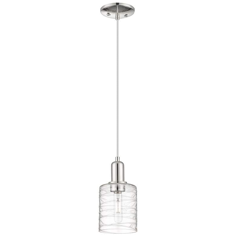 Image 1 Arcadia Cobbleskill 5"W Polished Nickel Cord Pendant w/ Deco Shade