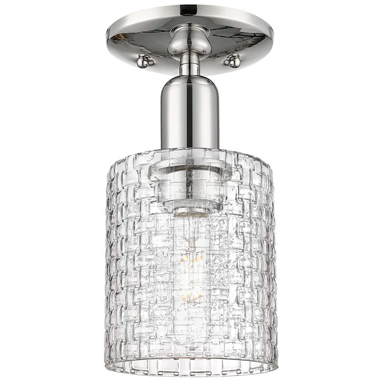 Image 1 Arcadia Cobbleskill 5"W Polished Nickel Semi-Flush w/ Basketweave Shade