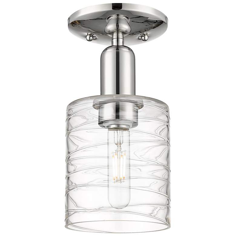 Image 1 Arcadia Cobbleskill 5"W Polished Nickel Semi-Flush w/ Deco Swirl Shade