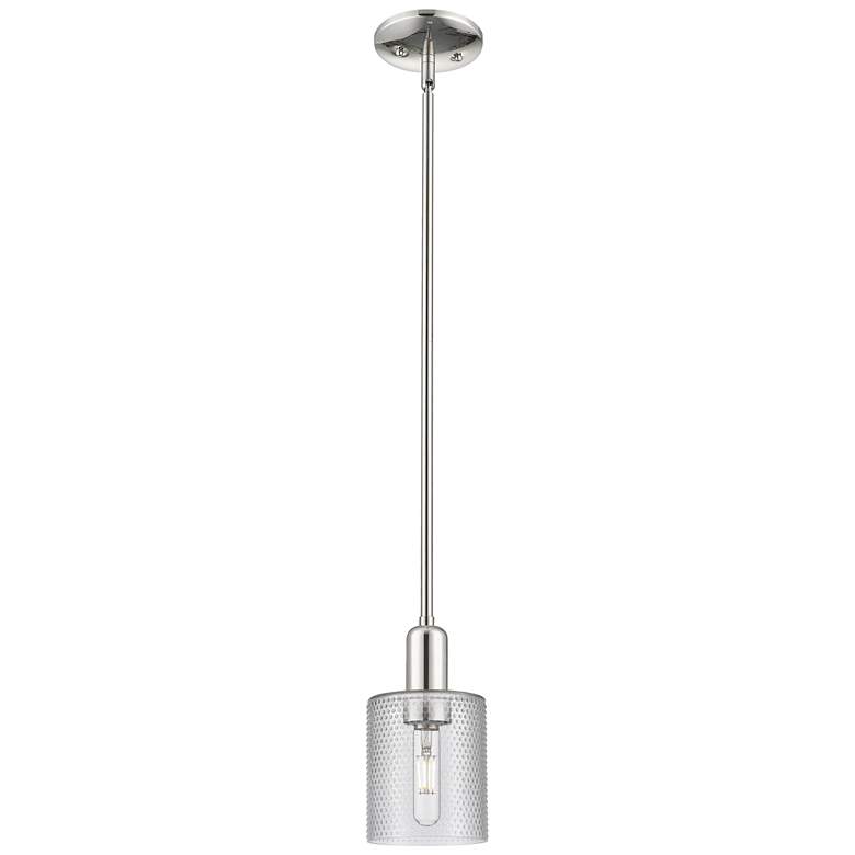 Image 1 Arcadia Cobbleskill 5"W Polished Nickel Stem Pendant w/ Clear Shade