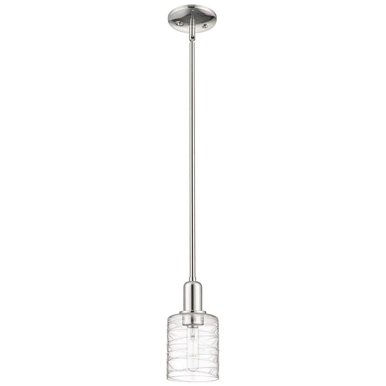 Image 1 Arcadia Cobbleskill 5"W Polished Nickel Stem Pendant w/ Deco Shade