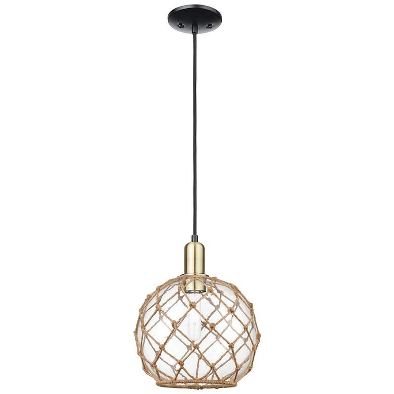 Image 1 Arcadia Farmhouse 10"W Black Brass Cord Pendant w/ Clear Brown Shade